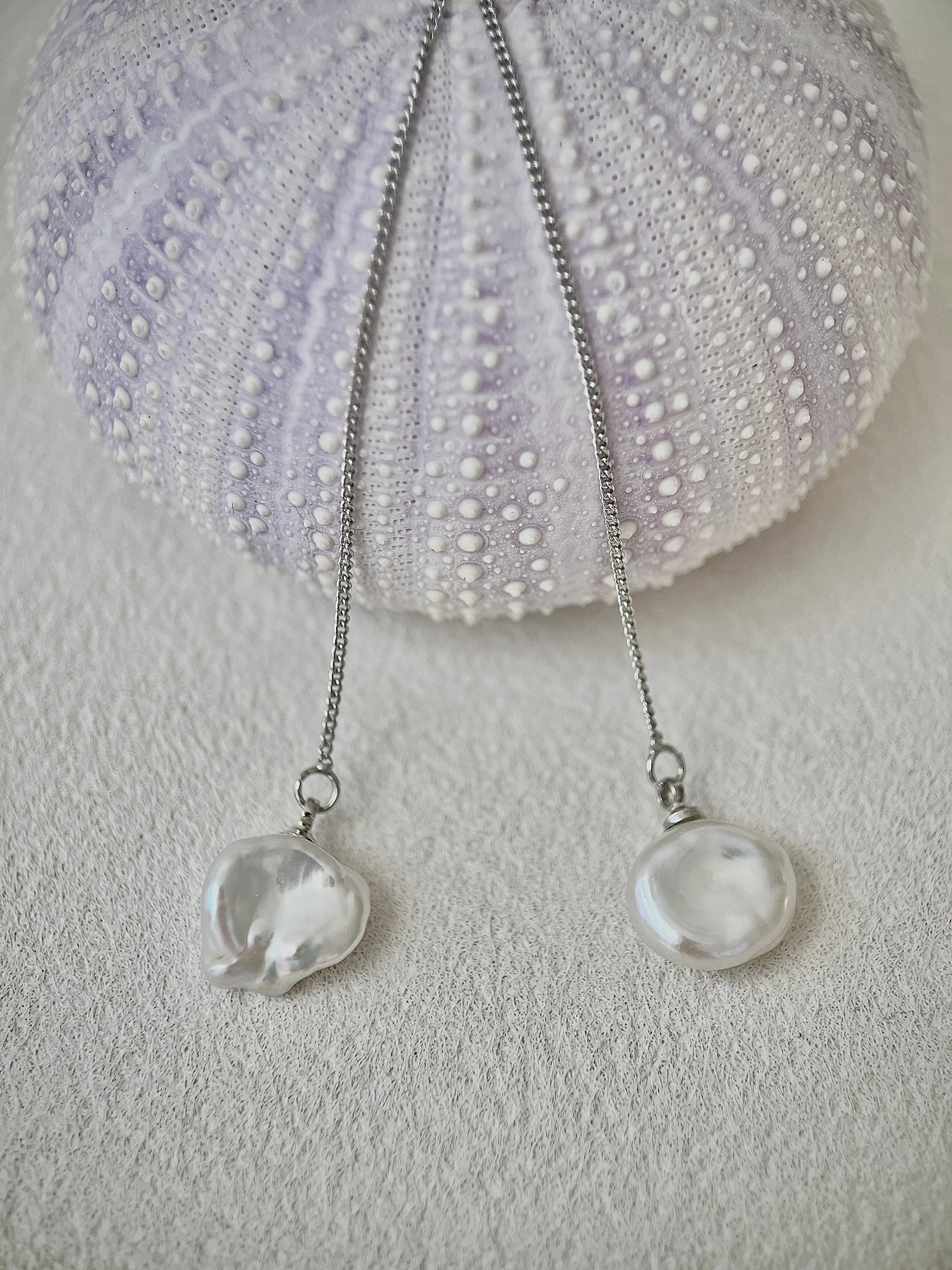 Freshwater Keshi Pearl Threader Sterling Silver Earrings