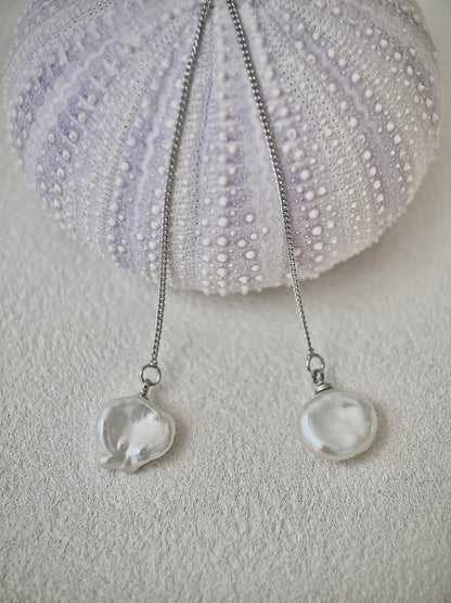 Freshwater Keshi Pearl Threader Sterling Silver Earrings