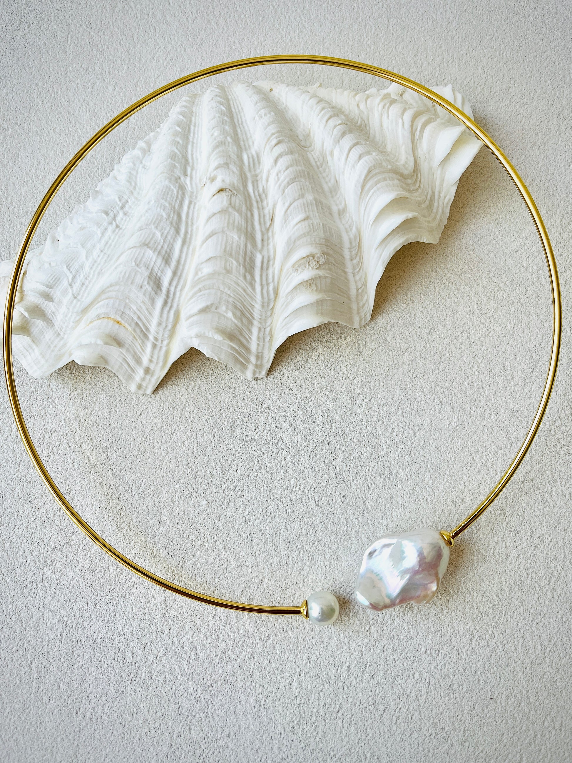 Baroque Pearl Choker featuring Saltwater Akoya and Freshwater Baroque pearls on a gold vermeil necklace.
