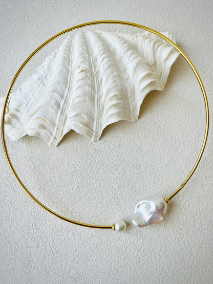Baroque Pearl Choker featuring Saltwater Akoya and Freshwater Baroque pearls on a gold vermeil necklace.