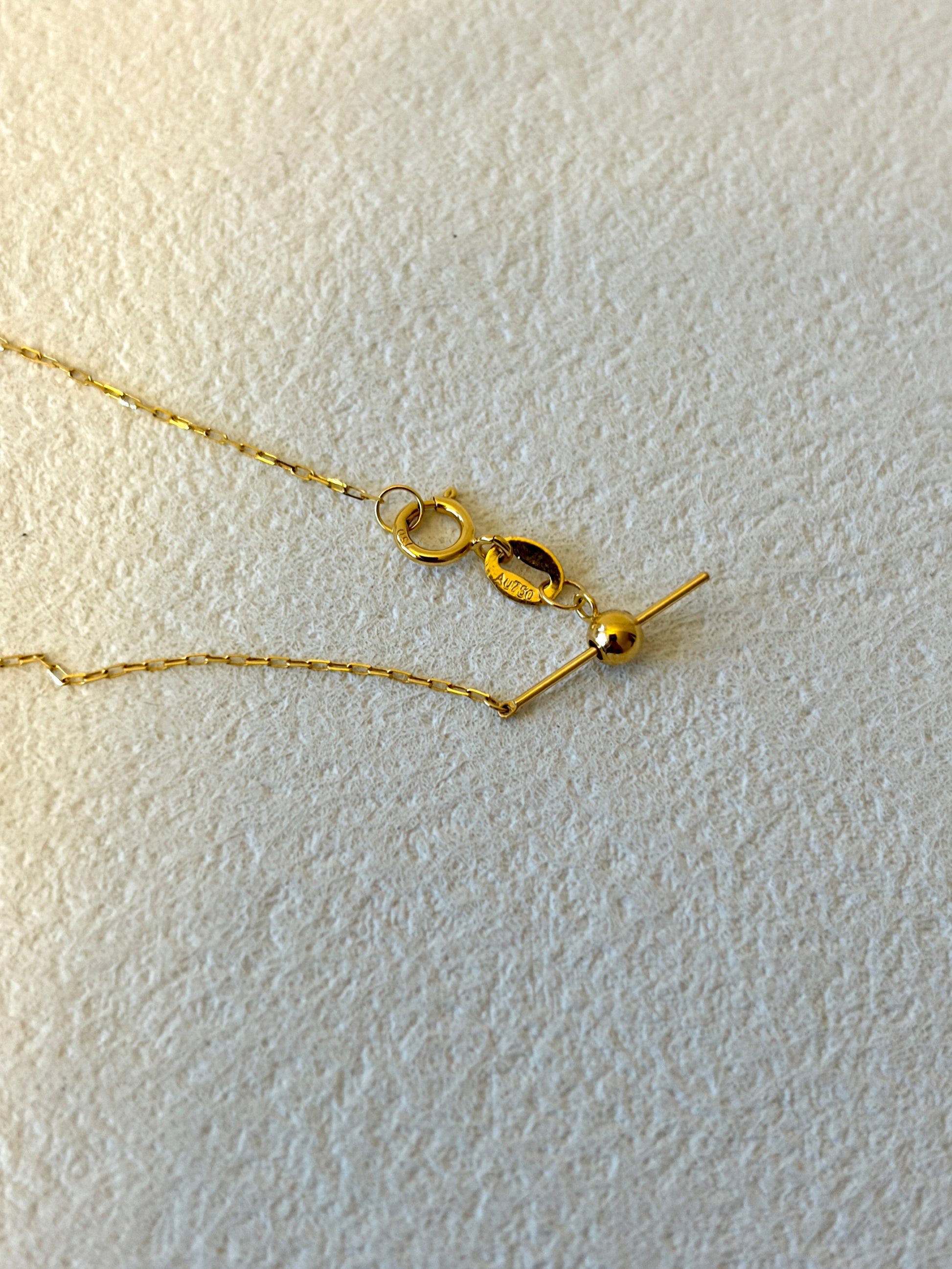 Gold necklace with a clasp on a light gray background