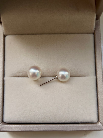 Pair of Freshwater pearl stud earrings featuring sterling silver in a jewelry box