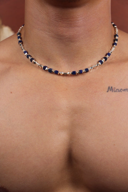 Men wearing colorful agate gemstone necklace