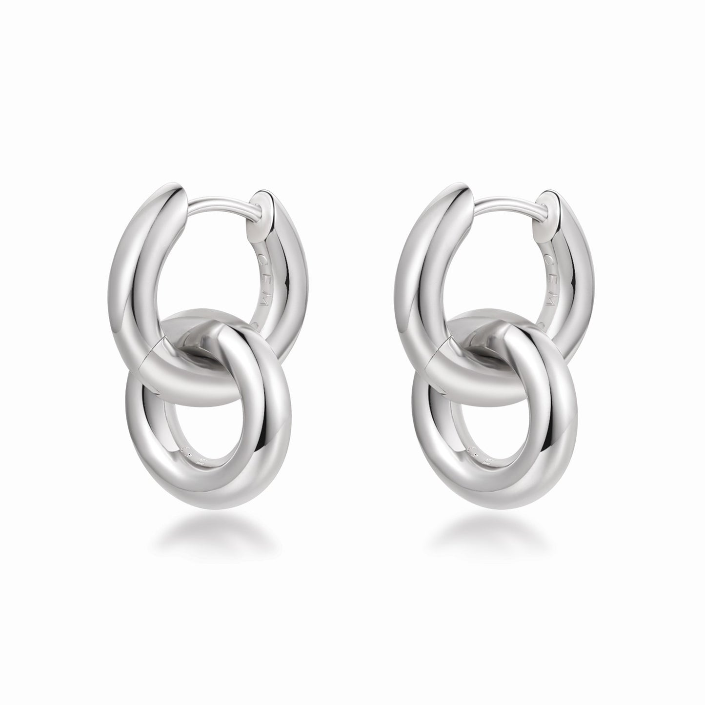 Pair of Rhodium-plated silver double hoop earrings on a white background