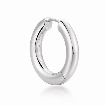 Rhodium-plated silver hoop earring on a white background