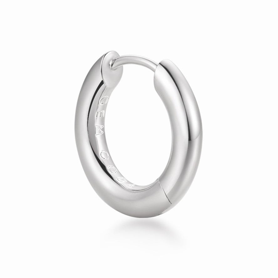 Rhodium-plated silver hoop earring on a white background