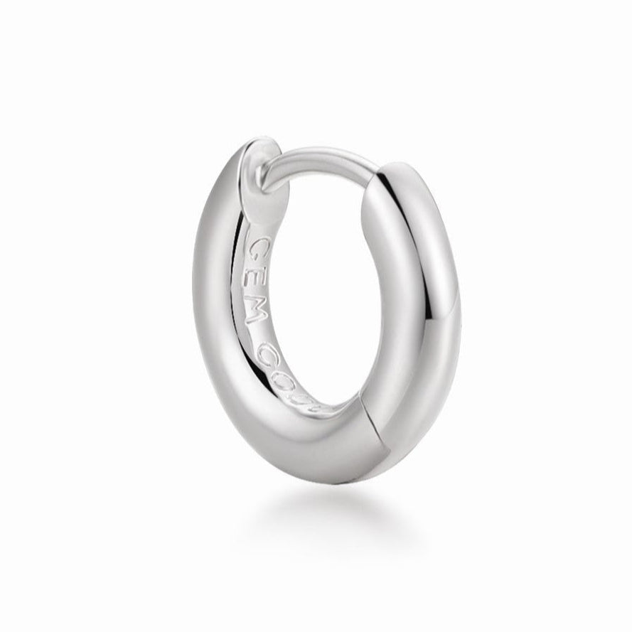 Rhodium-plated silver hoop earring on a white background