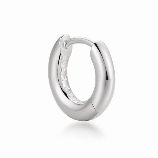 Rhodium-plated silver hoop earring on a white background