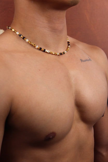 Men wearing colorful agate gemstone necklace