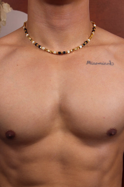 Men wearing colorful agate gemstone necklace