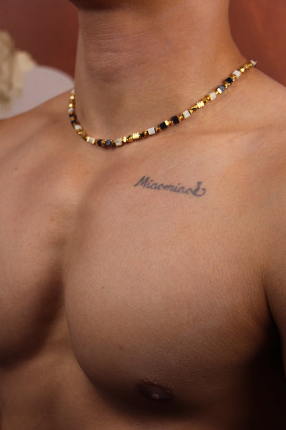 Men wearing colorful agate gemstone necklace