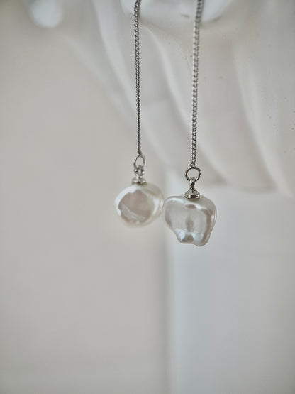 Silver Keshi Pearl Earrings in front of white background