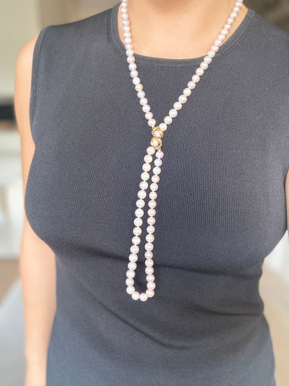 White Round Freshwater Pearl Lariat Necklace - CLASSIC - Infinity