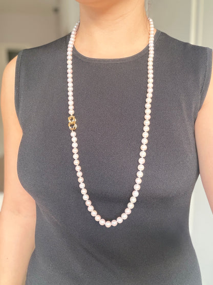 White Round Freshwater Pearl Lariat Necklace - CLASSIC - Infinity