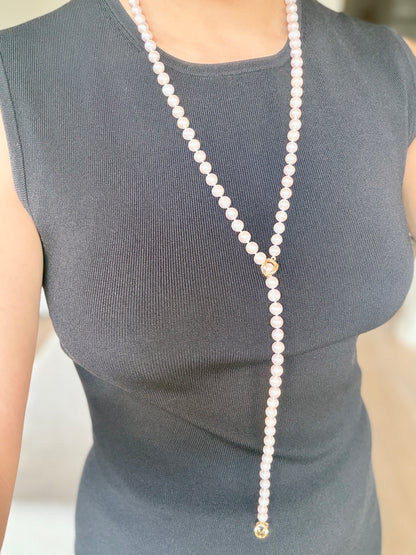 White Round Freshwater Pearl Lariat Necklace - CLASSIC - Infinity